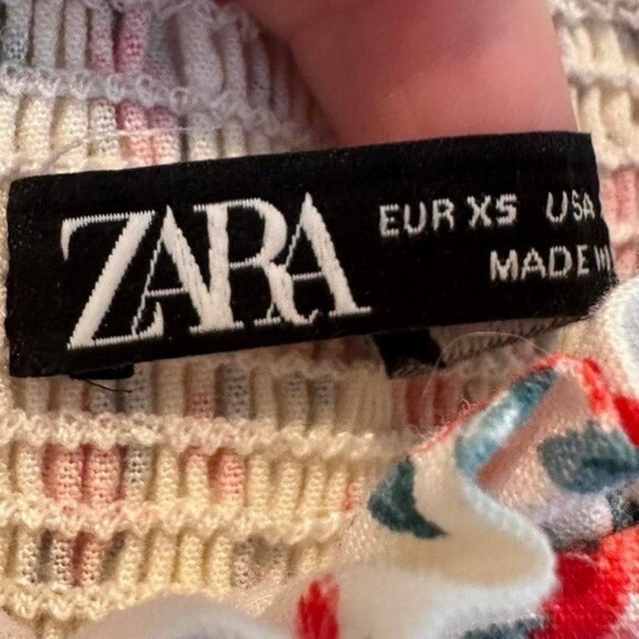 Zara Red & White Floral Corset Linen Blend Top Size XS - Picture 3 of 8